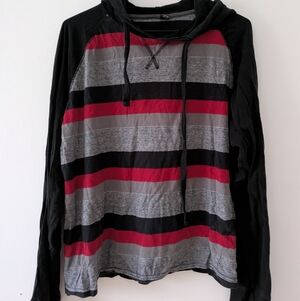 Grungy Black & Red Long Sleeve With Hood L